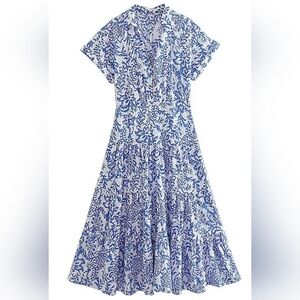 Zara Blue and White Floral Maxi Dress